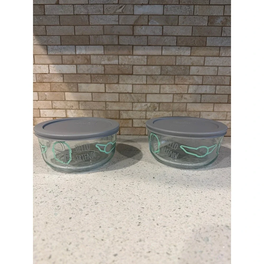 Pyrex Star Wars The Mandalorian Grogu Baby Yoda Hello Friend Glass Storage Bowls - Picture 2 of 4
